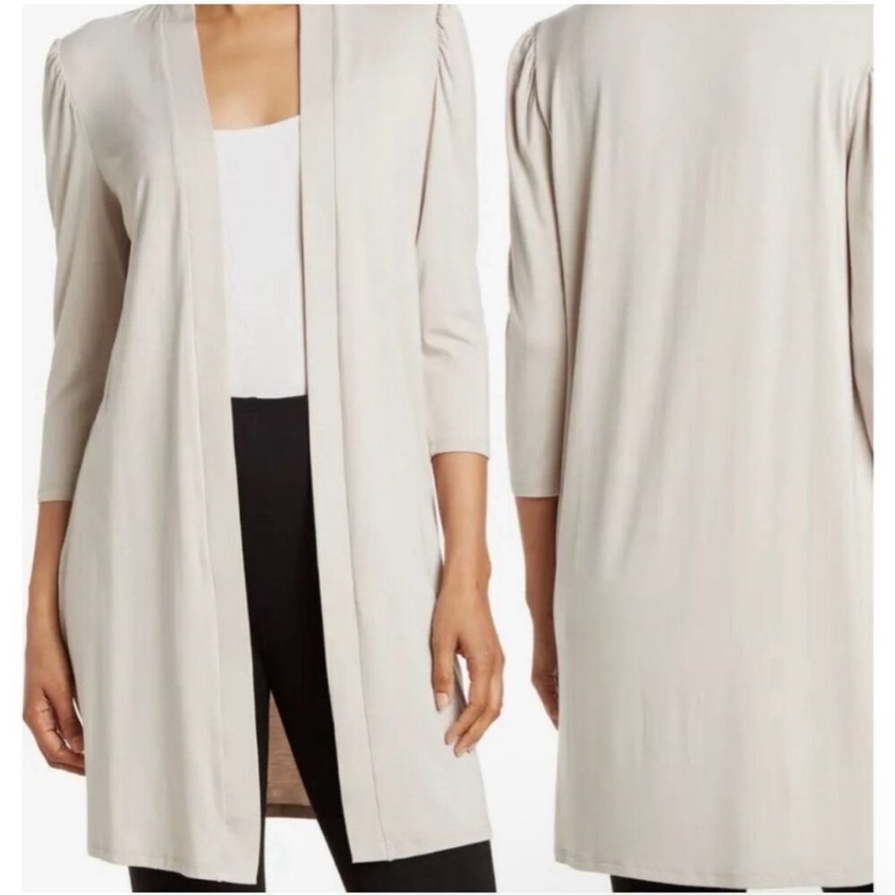 NWT Magaschoni Open Front Cardigan Duster Long Lime Viscose Blend Soft Lounge Lg